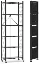73.6 Inch Folding Bookshelf, 6 Tier Metal Bookcase and Bookshelves, Tall Shelves