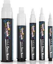 5pc White Chalk Markers Non Toxic Liquid Chalkboard Windows Glass 1 15mm Tips