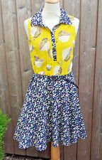 Traffic People Dress Yellow Blue Belted Sleeveless Size M Charity Sale