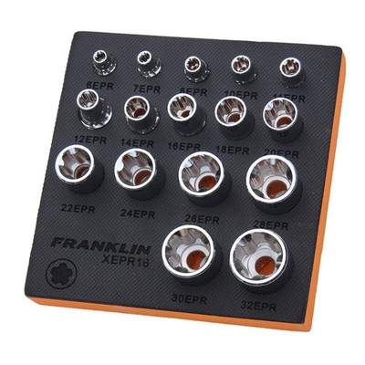 Torx Plus EPR Steckschlüsselsatz 16-teilig 5 Pt 1/4 , 3/8  und 1/2  Dr Steckschlüssel Franklin XEPR16