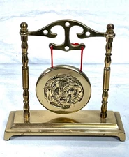 Vintage 1980s Brass Dragon Table Gong Bell dinner 5"
