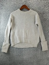 Rachel Zoe Sweater Women's M Gray 100% Cashmere Crewneck Preppy Cuffed Sleeve 