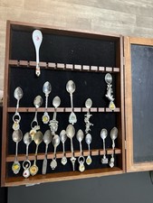 Novelty Collectible Metal Porcelain Spoons Set Silver White Display Case
