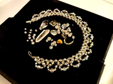Vtg Crystal Necklace & variety of sparky crystals beats for Repair or Projects.