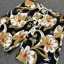 Vtg Steven Wears Board Shorts Mens 38 Black Gold Floral Hawaiian Surf USA Made