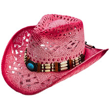 Pink Straw Cowgirl Hat - Unique Handmade Beaded Crown