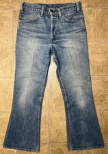 Vintage 70  s Levi  s 646 Orange Tab Bellbottom Flare Faded Denim Jeans Size 31x29
