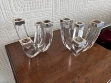 Stunning Pair Of Carrs Silver 2005 Silver Topped Candlesticks Marc Aure Crystal