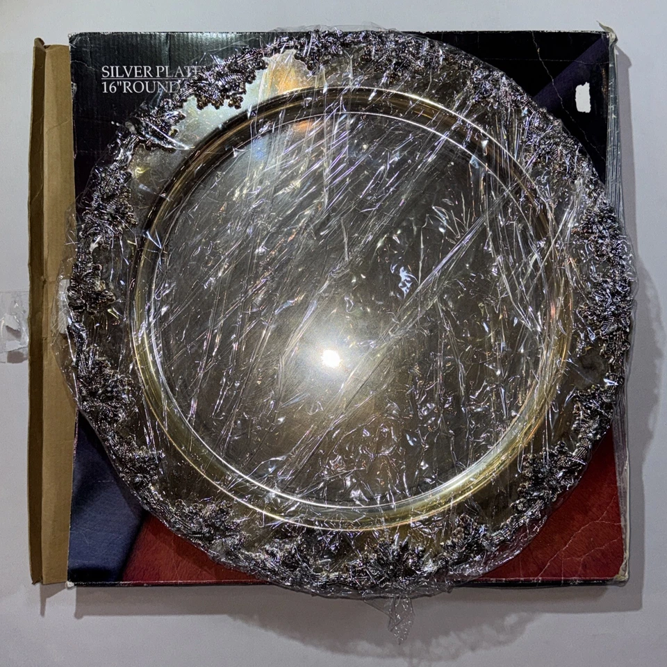 Godinger Silver Art Silver Plated 16” Round Tray Grapevine Border Vintage NIB - Image 2 of 4