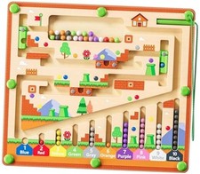 Montessori Toys,Magnetic Color and Number Maze,Wooden Toys for Ages 2 Brown