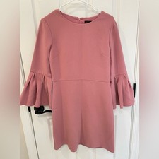 Ann Taylor Pink Crew Neck Bell Ruffle Sleeve Professional Shift Dress Size 4