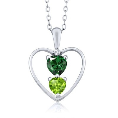 925 Sterling Silver Nano Emerald Peridot and White Lab Grown Diamond Pendant