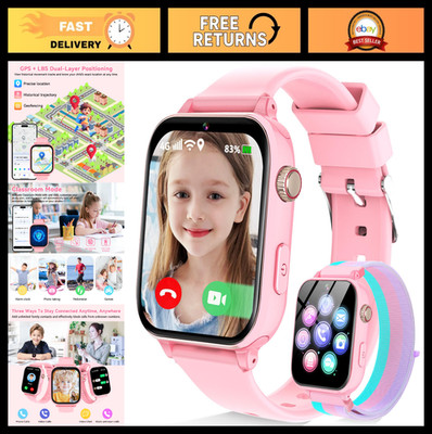 4G Kids Smart Watch Phone with GPS, Video Call, SOS, Games, Touch Screen - Pink