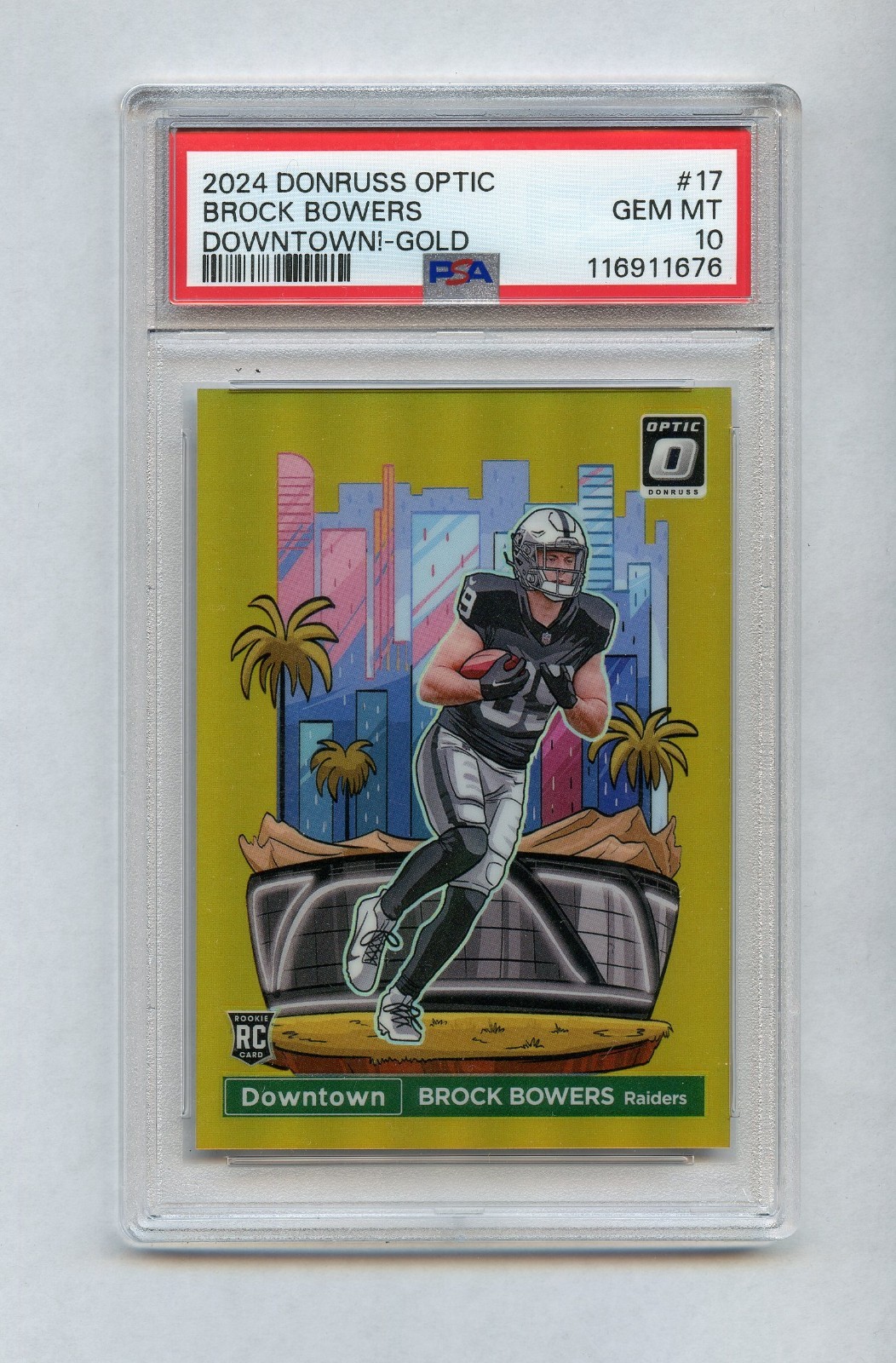 BROCK BOWERS 2024 Donruss Optic DOWNTOWN! Gold Prizm /10 PSA 10 Gem Mint