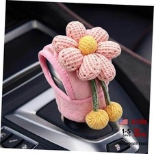 Knitted Flowers Car Gear Shift Knob Cover, Universal Vehicle Manual Pink