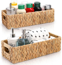 2 Pack Wicker Storage Baskets, Water Hyacinth Holder for Toilet Paper, Rectangul
