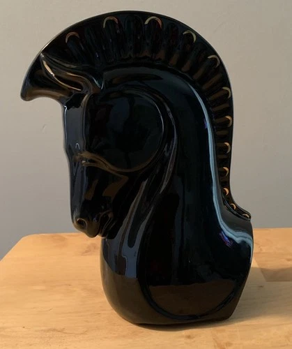 Vintage Royal Heager Mid Century Horse Head Vase Planter Gold Trim