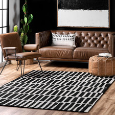 Lemuel Black Geometric Hand Tufted Wool Area Rug, 10' X 13'
