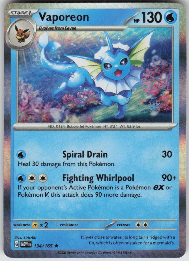 Pokemon Vaporeon Rare SV: Scarlet & Violet 151 134/165 NM