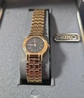 Seiko Stainless Steel Gold Tone Black Dial Japan Quartz Ladies Watch