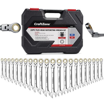 CRAFTZONE Ratcheting Combination Wrench Set, SAE & Metric With Color Ring, 14...
