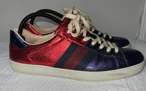 Baskets authentiques GUCCI ACE en peau de serpent rouge et bleu taille 9