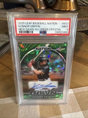 Konnor Griffin 2025 Leaf Baseball Nation Auto Green Crystal 01/05 PSA 9