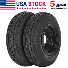 2-Pack Trailer Tires Black Wheels 8" Rim 4.80-8 480-8 4.80x8 PCD 4 Lug on 4" 6PR