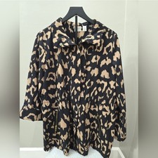 Zenergy by Chico's Leopard Print Zip Front Jacket Size 2 L Cinched Waist