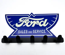 Blue Steel "Ford Sales & Service" Sign Key Hook Coat Rack Holder Hanger