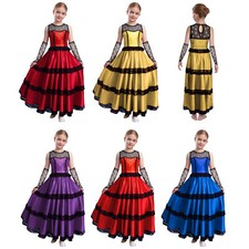 Kids Girls Dresses Waltz Sundress Festival Dress Spanish Outfit Folklorico