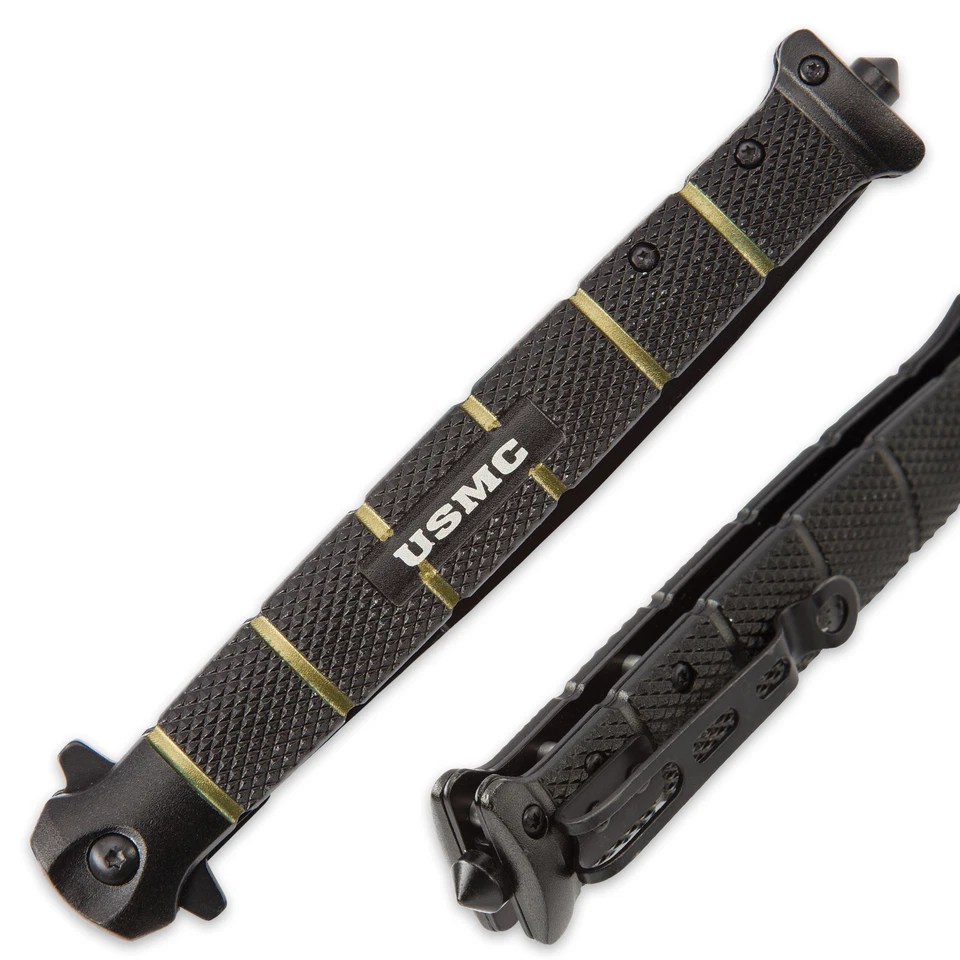 Cuchillo de Bolsillo Plegable Abierto Asistido por Resorte 12" Extra Grande USMC Marines Stiletto Foto 2 de 4