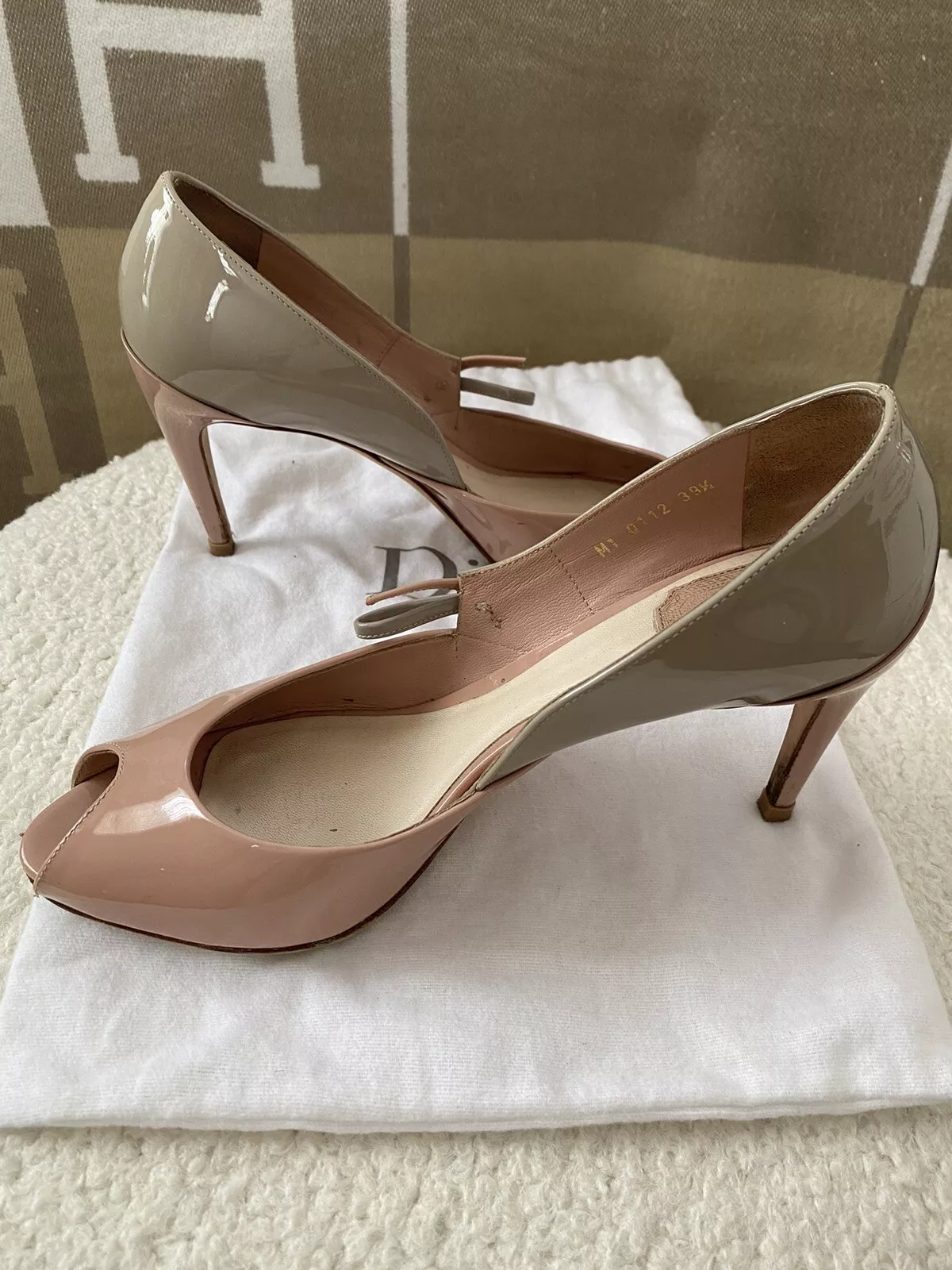 Pompe de bureau double jeu Christian Dior orteils vis 8 cm taille 39,5 rose/gris