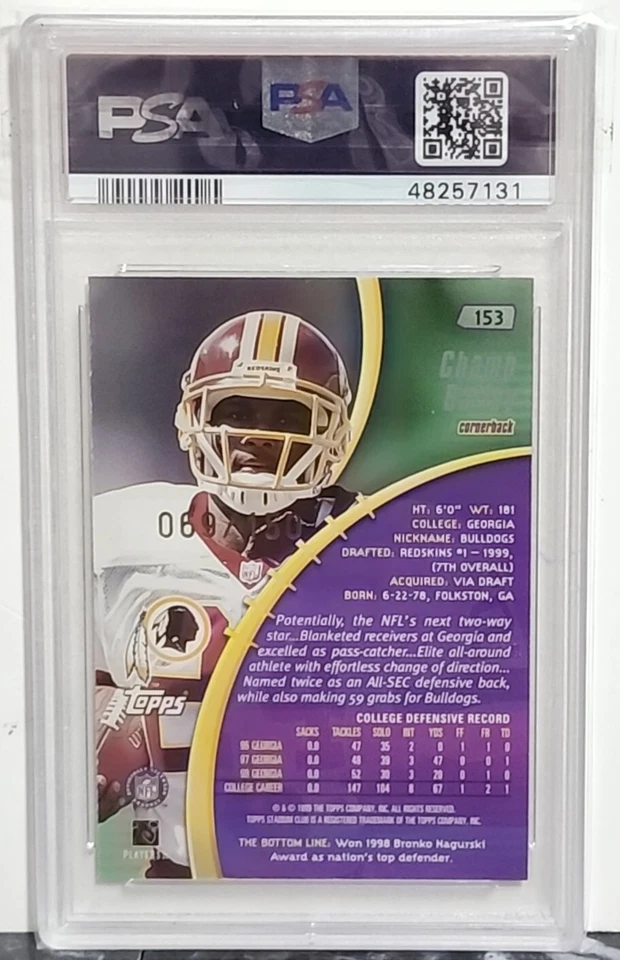 Champ Bailey 1999 Stadium One Of A Kind #153 Rookie RC HOF 068/150 PSA 9 MINT - Image 2 of 4