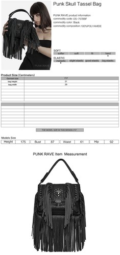 Punk Rave Women Black Gothic Punk Skull Tassel Textured Faux Leather Bag - Picture 4 of 13
