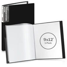Dunwell 9x12 Presentation Book 24-Pocket Binder with Plastic Black 1 Pack