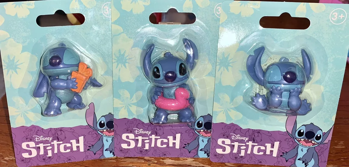 Disney STITCH (3) Mini Figures Stitch w/Present, Swimming, Sitting Eyes  Shut NEW