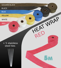 UNIVERSAL CAR BIKE EXHAUST HEAT WRAP with ties -5 METRE RED 5M-RED-BEE3