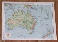 1928 VINTAGE PHYSICAL MAP OF AUSTRALIA AND NEW ZEALAND / REV SIDE SOUTH AFRICA