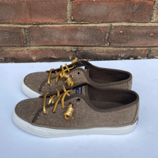 Sperry Top Sider Taupe  Gold Sparkle Seacoast Canvas Sneakers Size 5.5 NEW