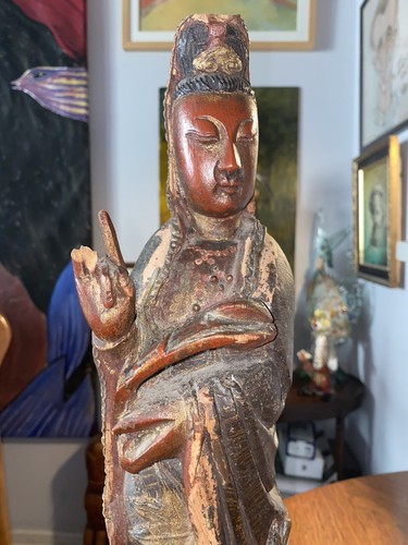 RARE CHINESE HAND CARVED WOOD STATUE OF QUAN YIN - Picture 3 of 12