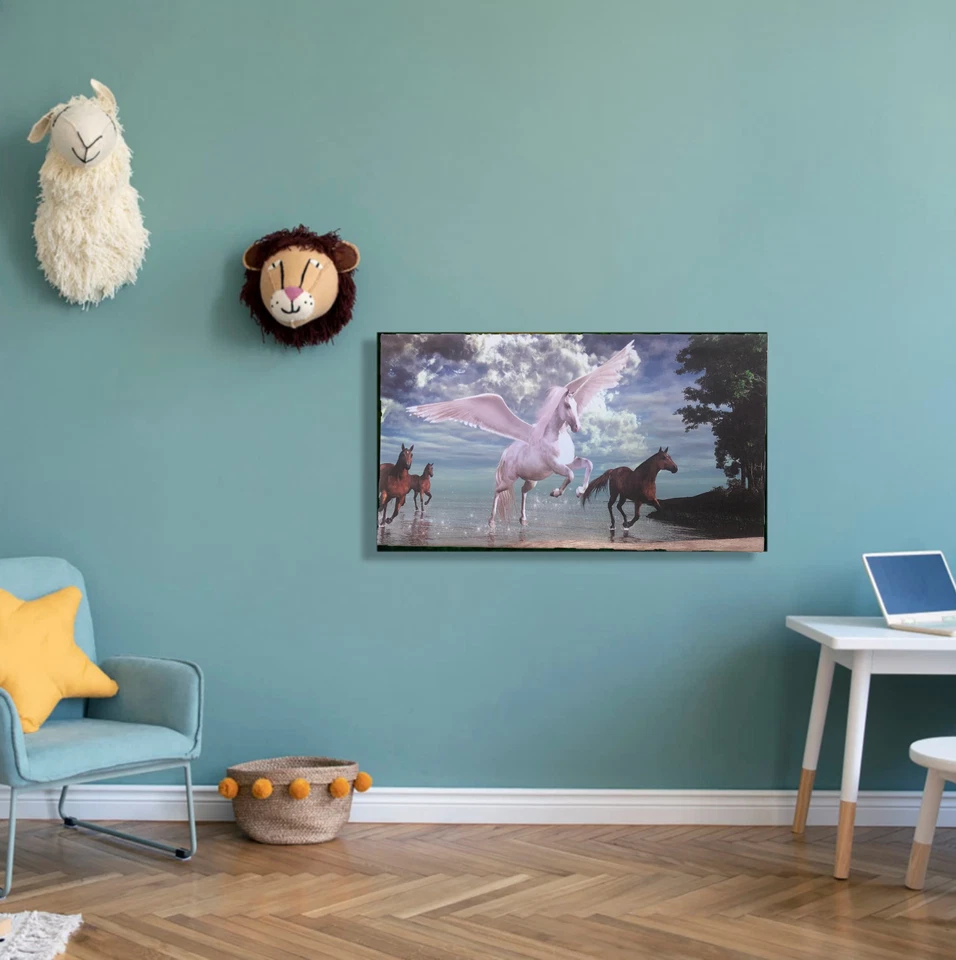 Canvas Print Wall Art Sea Beach Flying Horses 12x24" Wooden Frame Ready to Hang - Image 3 of 4