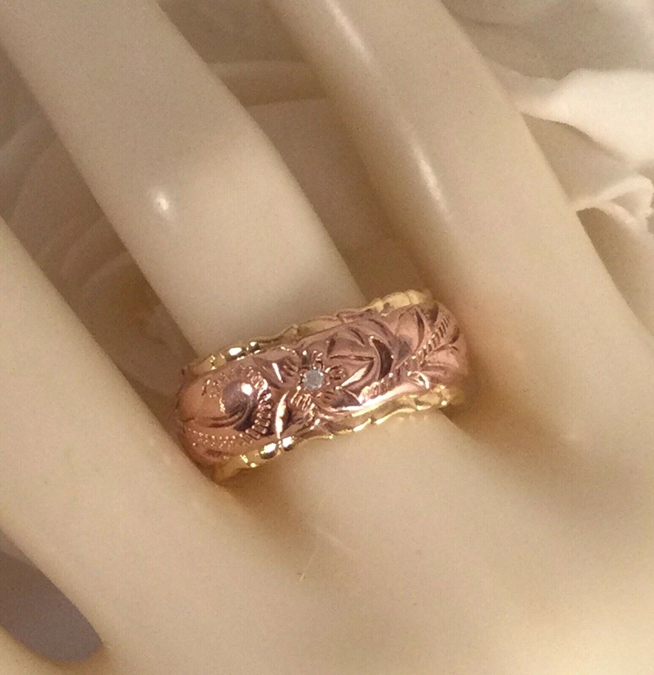 Joyería Vintage Oro Amarillo Rosa Banda Anillo Antiguo Deco Joyería con Diamantes  Foto 3 de 4