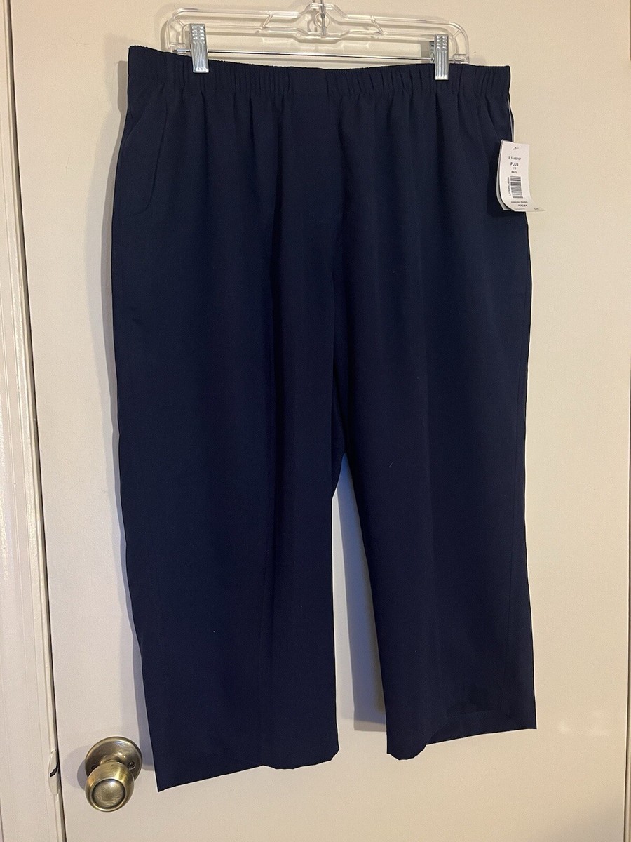 Women's ALIA Plus Navy Capri Pants Side Pockets Elastic Waist