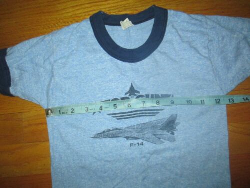 SCREEN STARS Vtg 80s F-14 Top Gun Heather Blue Ringer T Shirt CHILD toddler S/XS - Picture 4 of 5