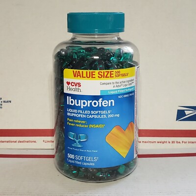 Expires 06/2028+ CVS Ibuprofen 500Ct. Liquid Filled Softgels 200mg Pain Reliever