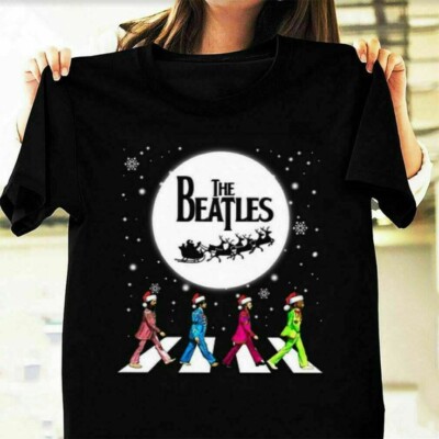 Top Santa The Beatles Walking Across Abbey Road Christmas T-Shirt, Size S to 5XL