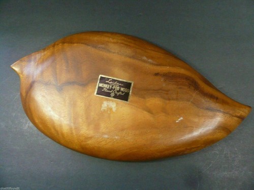 Vintage Leilani Monkey Pod Wood Divided Leaf Bowl / Tray 15½" long - Picture 3 of 8