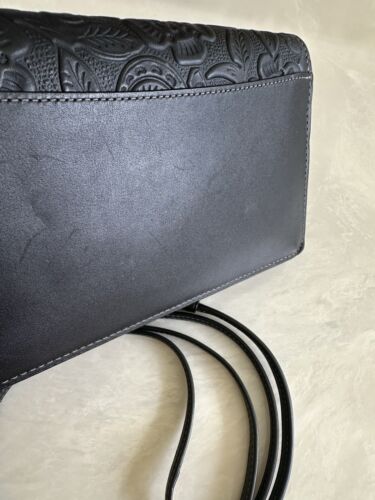 COACH TEA ROSE & TOOLING FOLD OVER BLACK CLUTCH/CROSSBODY MIXED LEATHERS 12057 - Picture 24 of 24
