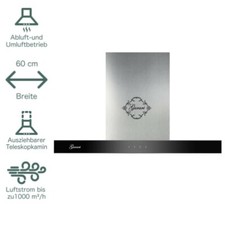 Wandhaube Dunstabzugshaube 60 cm Gurari GCH 462 IS Prime 1000m³/h Edelstahl Glas